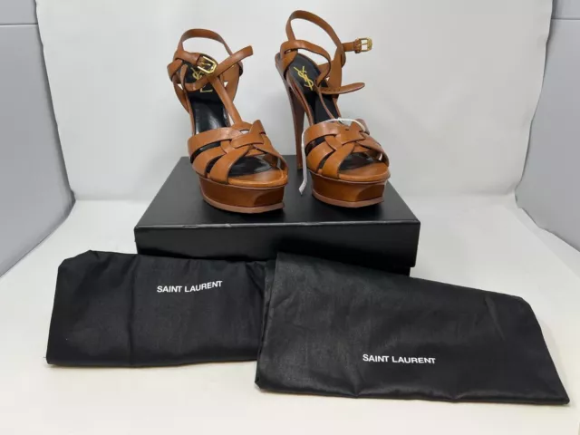 Yves Saint Laurent Tribute Platform Stiletto Sandals Brown 