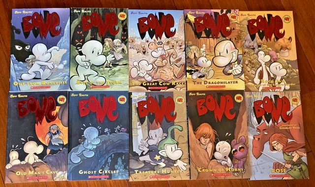 BONE by Jeff Smith, Complete Series 10 Book Lot Vols 1-9, Rose Color Scholastic