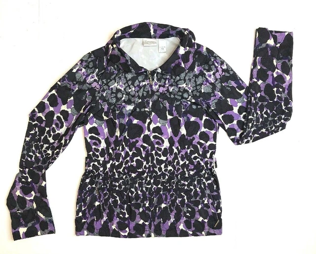 Chicos Zenergy 0 Purple White Black All Weather Lightweight Zip Jacket Small 4