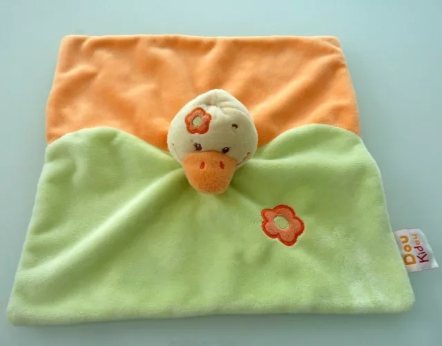 *. Doudou Plat Dou Kidou Oiseau Canard Poussin Vert Orange Fleur - Etat Neuf*