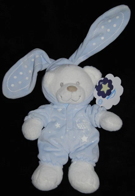 Peluche doudou ours déguisé lapin bleu NICOTOY SIMBA étoile oiseau blanc NEUF