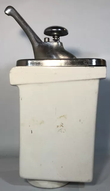 Vintage Fischman Co. Porcelain Soda Fountain Dispenser With Art Deco Chrome Top 2