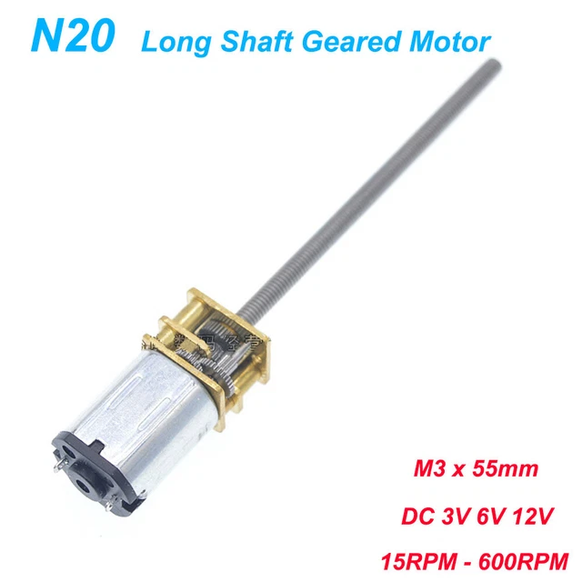 MICRO N20 GEARED Motor DC 3V 6V 12V Threaded Shaft M3x55mm Reversible