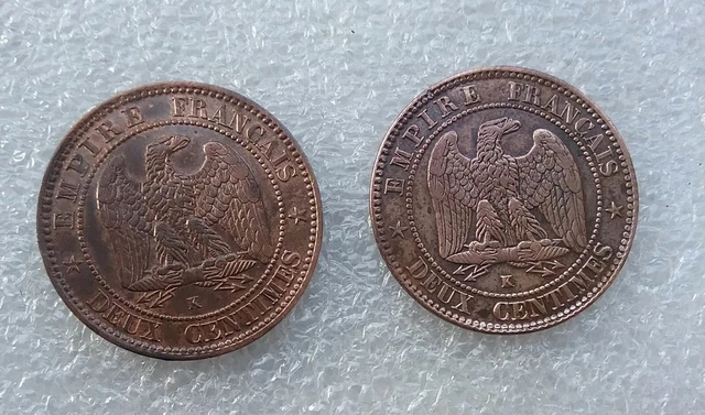 Napoléon III - lot de 2 x 2 centimes 1854 et 1856 K Bordeaux - excellent état -