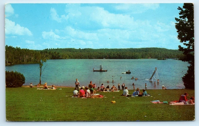 POSTCARD Fortune Lake Between Iron River & Crystal Falls Michigan Swimming Area