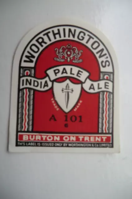Mint Worthington Burton India Pale Ale A101 6 Brewery Beer Bottle Label