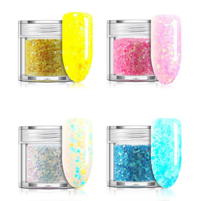 6 bottiglie nail glitter paillettes patch immersione lucido scrub effetto manik