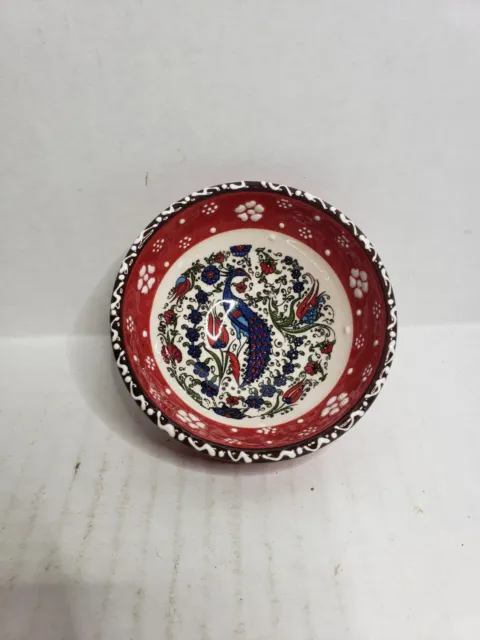 Small Turkish Ceramic Hand Painted Multicolor Bowl Heavily Decorated