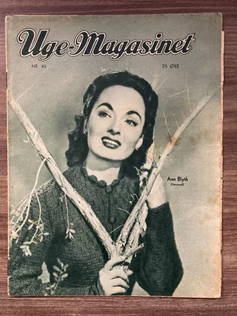 Ann Blyth Front Cover 1950s Complete Antique Danish Magazine "Uge-Magasinet"