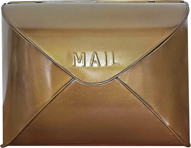 Envelope Wall Mounted Metal Mailbox, Maximum Rust Protection, Antique Brass Fini