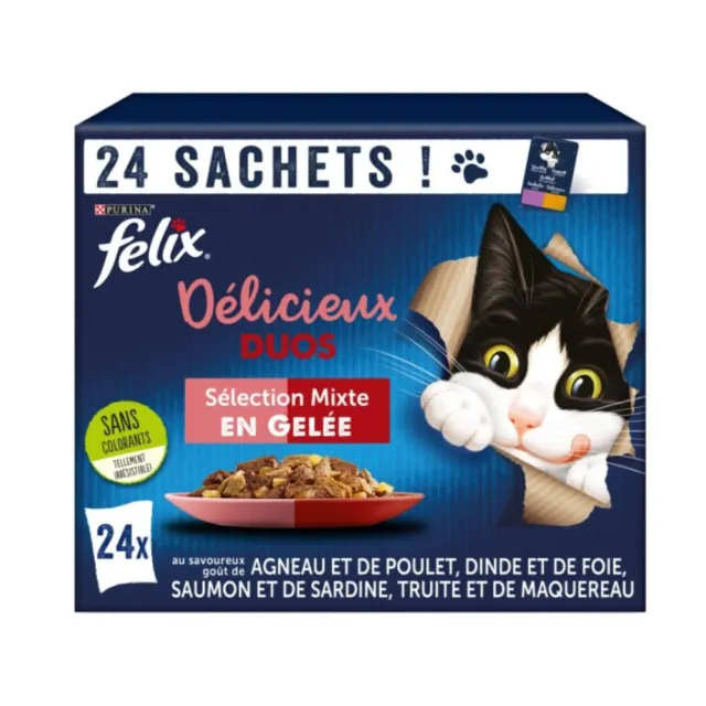 24 Sachets de 85g pour chat  Délicieux Duos - Sélection Mixte en gelée felix