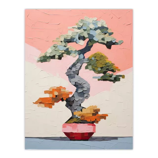 Japanischer Bonsai-Baum Pflanztopf dicke Palette Messer Malerei Kunst Posterdruck