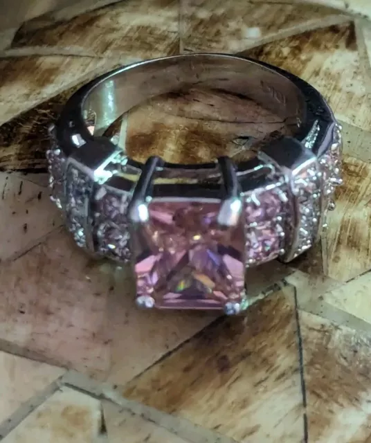 10KT White Gold Filled, Lab Pink Sapphire Ring; Minerva EU Beauty Shop Size 7-8?