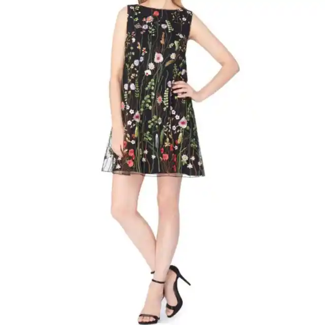Tahari ASL Embroidered Floral Shift Dress Women's Size 6 Petite