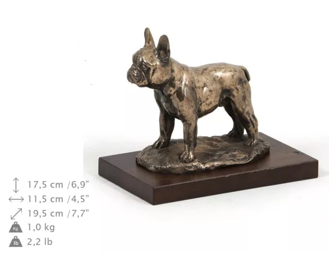 Bouledogue français, statue de chien sur une base en bois, limitée Art Dog FR