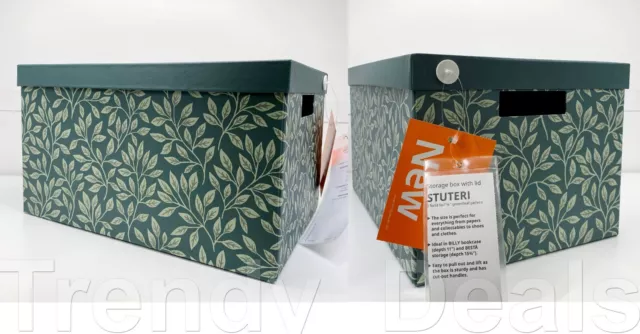 4 x Ikea HYVENS paper storage boxes with lids, gray-green/white 13 x 9 x 6  NEW