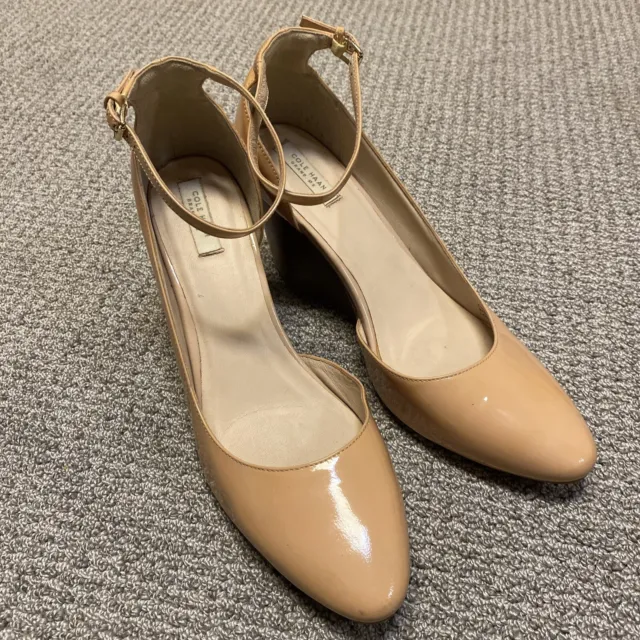 Cole Haan Shoes Womens 8.5 Nude Patent Leather Ankle Strap Wedge Heels Size 8.5