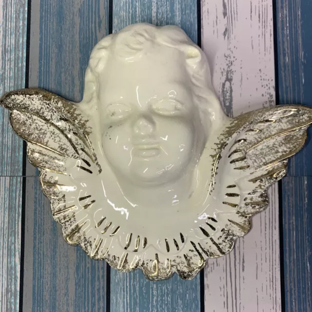 Vintage Cherub Wall Plaque Hand Made &Hand Painted 11in x 9in One Of A Kind 1964
