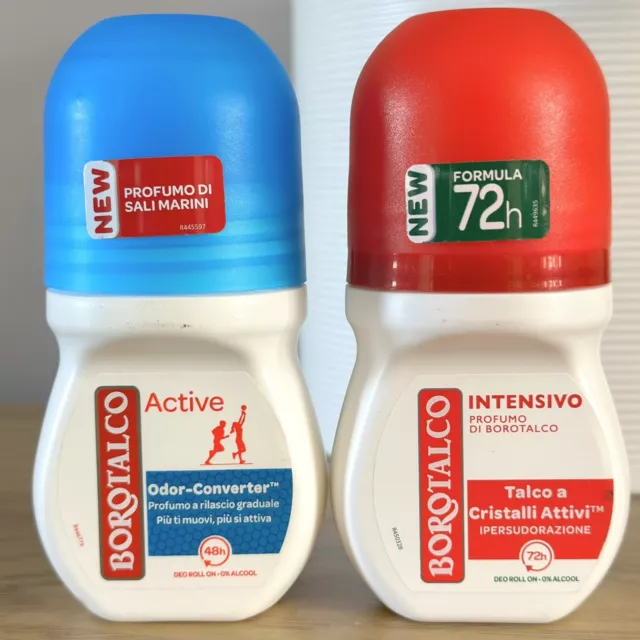 Joblot 2x Borotalco Roll On Deodorants, Active 48h Intensivo 72h Imperfect Pack