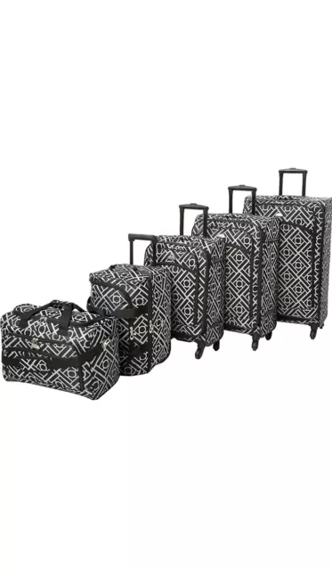 American Flyer Astor 5-Piece Spinner Luggage Set, Black/White, one Side