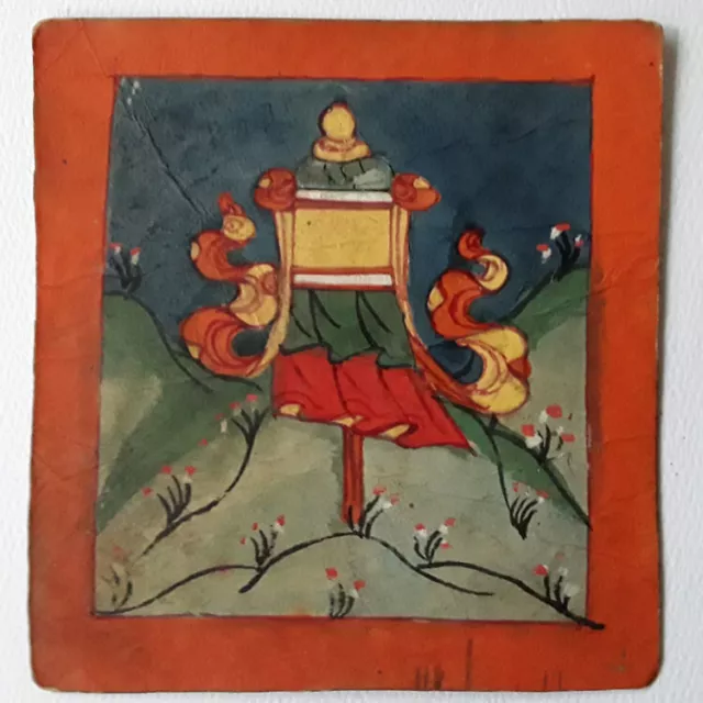 Small Antique Thanka Painting Tsakli Banner With Text On Back Nepal Tibet