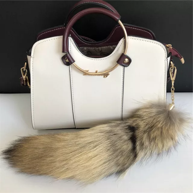 35cm/14" Real Bush Coyote Fur Tail Keychain Cosplay Toys Bag Purse Phone Pendant