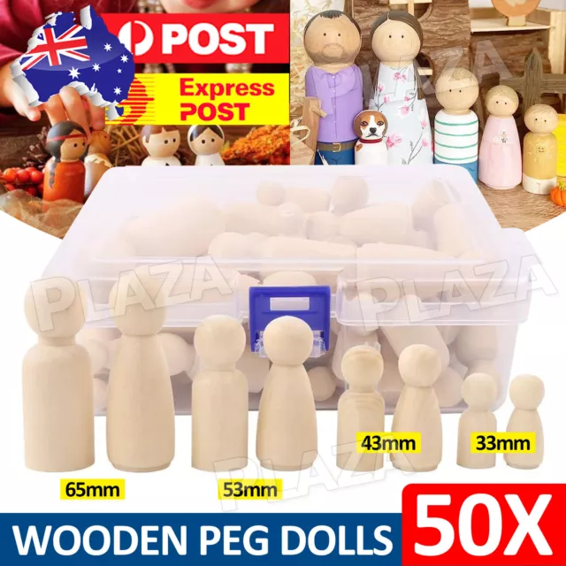 50PCS Wooden Peg Dolls Unfinished People Wood Doll Smooth Bodies for Painting AU