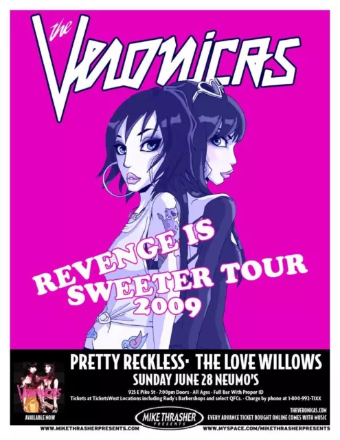 THE VERONICAS 2009 Gig POSTER Seattle Washington Concert