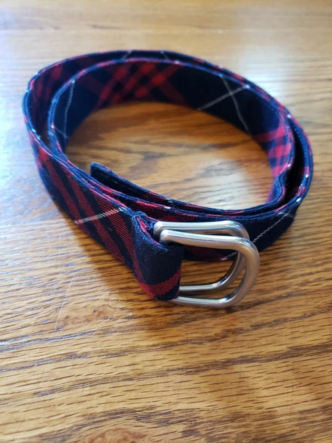 LAND'S END GIRLS D-Ring Plaid Uniform Belt Red/Navy 36 inch
