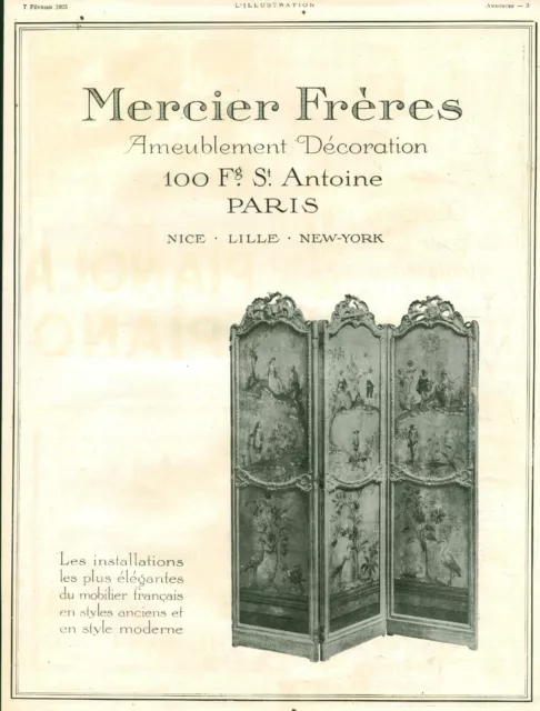 Publicité ancienne ameublement décoration Mercier frères 1925 issue de magazine