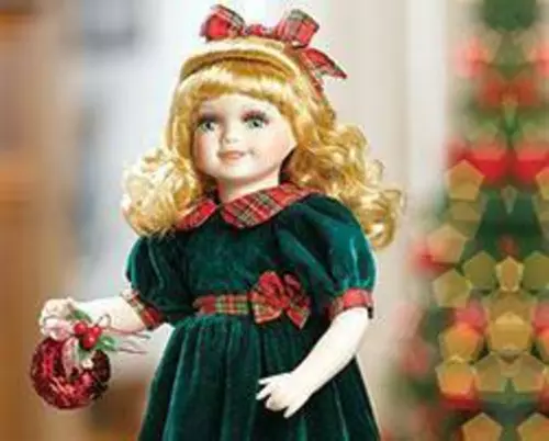 Rachel Porcelain Doll, Green & Red w/Ornament Heritage Signature Collection 13"
