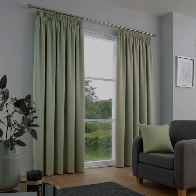 Green Galaxy Dim Out Light Reducing Tape Top Pencil Pleat Curtains Pair