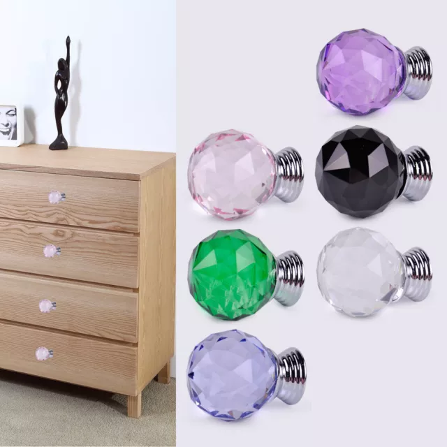 10x 3CM Round Crystal Cupboard Knob Furniture Pull Handle Cabinet Drawer Screw