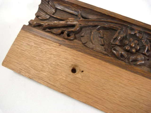 2 Antique Hand-Carved Oak Architectural Salvage Trim Pieces Floral/Leaf 24 x 5" 10