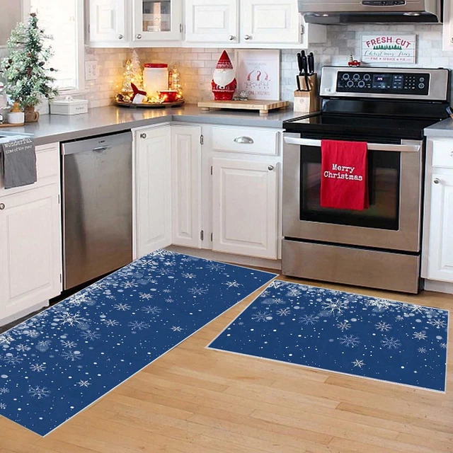 Kitchen Rugs Set of 2 Mats Christmas Snowflakes