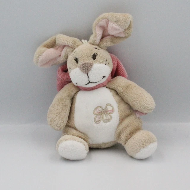 Doudou musical lapin beige blanc noeud rose Oscarine NOUKIE'S - 20903