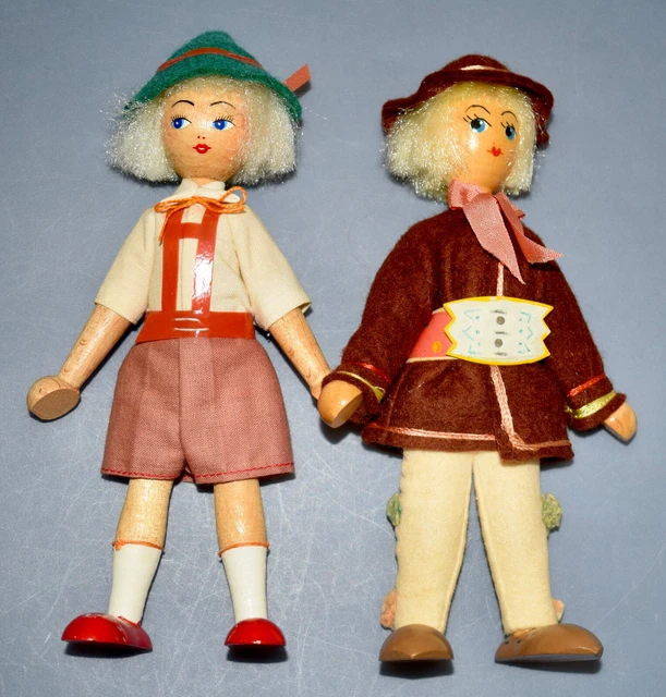 Vintage Wooden Peg Dolls Poland Lot of 2