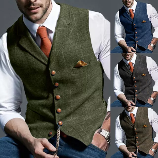 Gilet Tweed Revers Gilet Extérieur Veste Habillé Vêtement Intégré sans Manche *