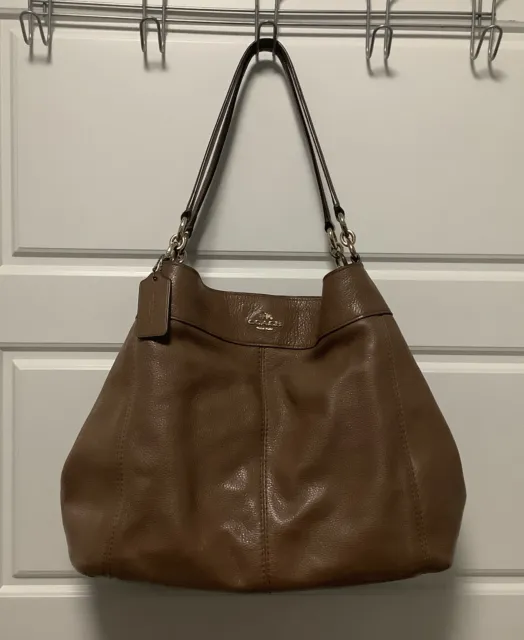 Coach Edie 31 Brown Pebbled Leather Shoulder Bag 3 Compartment