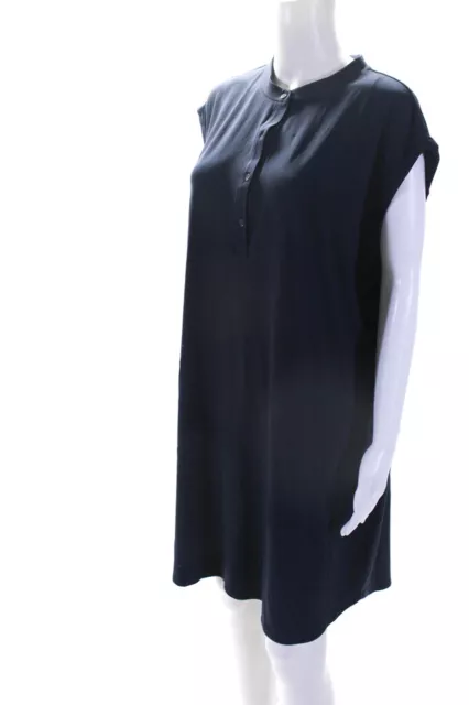 Eileen Fisher Womens Jersey Sleeveless 1/2 Button Up T-Shirt Dress Navy Size XL 2