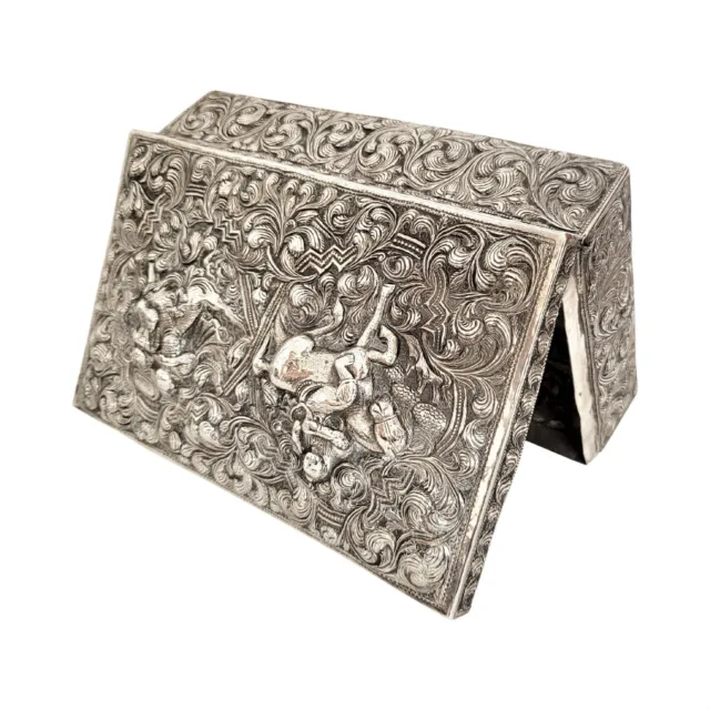 Antique Burmese/Indian Solid Siver Box - Signed  19th C 10