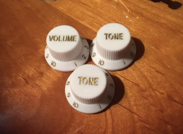 Set of 3 White Volume & Tone Knobs for Fender or Squier Stratocaster FREE POST!!