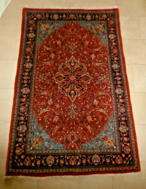 Orient Teppich Perser Tepich *Sarough* 170 x 110 cm Rot Beige Blau Handgeknüpft