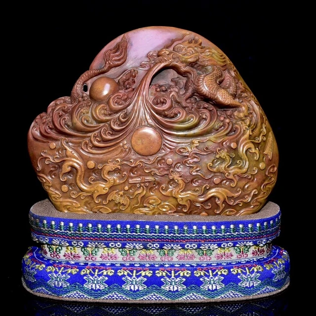 Chinese Exquisite Handmade Dragon carving Shoushan Stone Statue Seal
