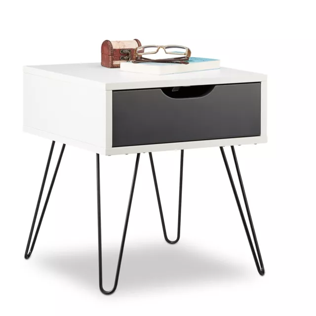 Table de Chevet, blanc-gris, 1 Tiroir, Commode de Nuit, Table console de Lit