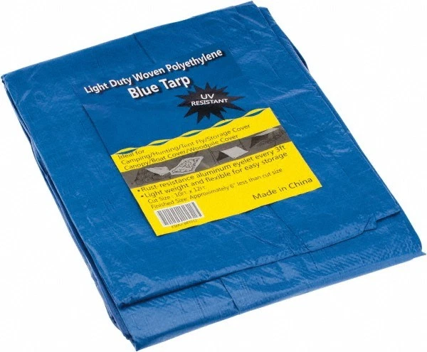 Light Duty 12' x 10' Blue Tarp, UV Resistant Woven Polyethylene with Grommets