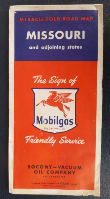 1954 Missouri  road map Socony Vacuum  oil  gas Mobil route 66