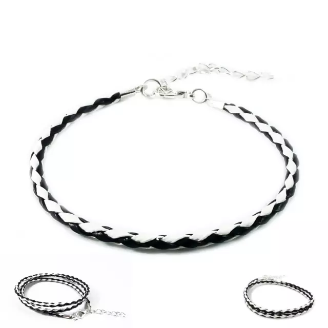 Bracciale Bianco Nero intrecciato cuoio pelle Uomo e Donna Braccialetto juventus