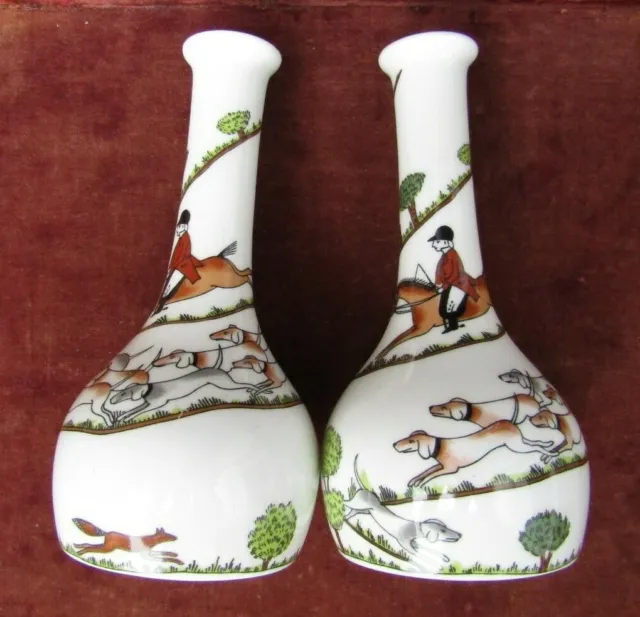 Vintage Crown Staffordshire Fine Bone China Jagd Szene Vasen