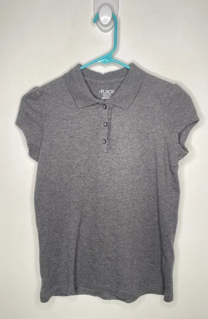 Childrens Place Polo Shirt Girls Size XL 14 Short Sleeve Gray School Uniform